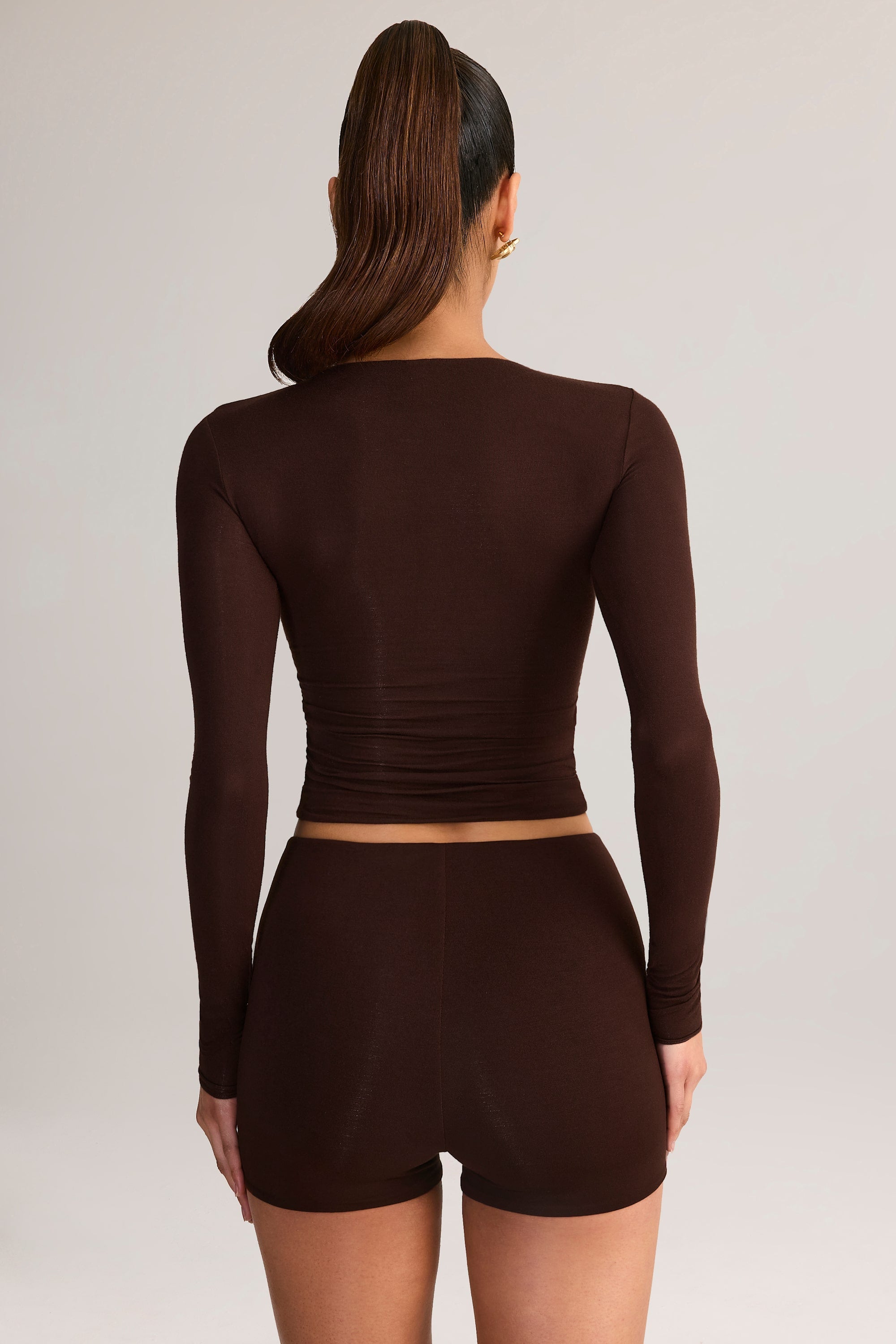 Modal High-Rise Mini Shorts in Chocolate Brown
