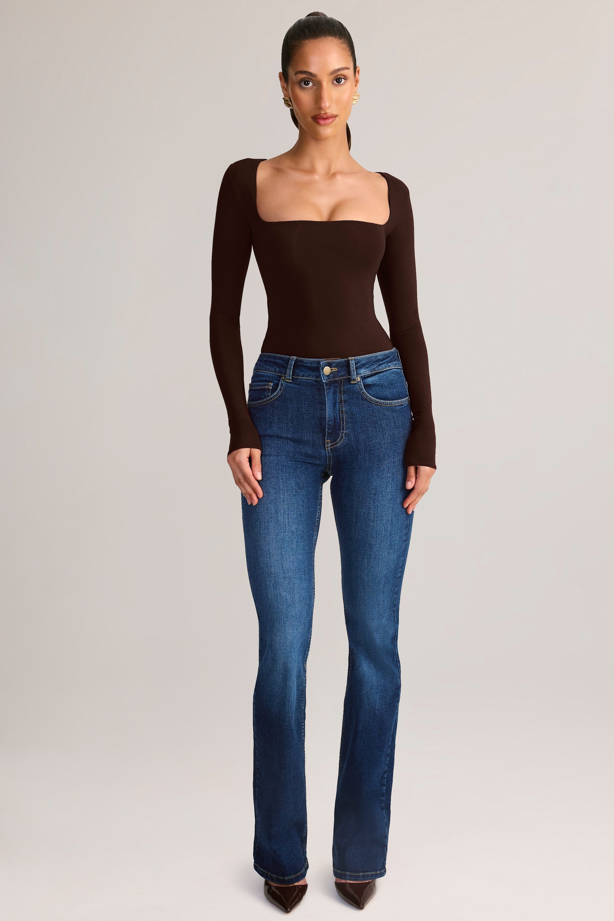 Modal Square-Neck Top in Chocolate Brown