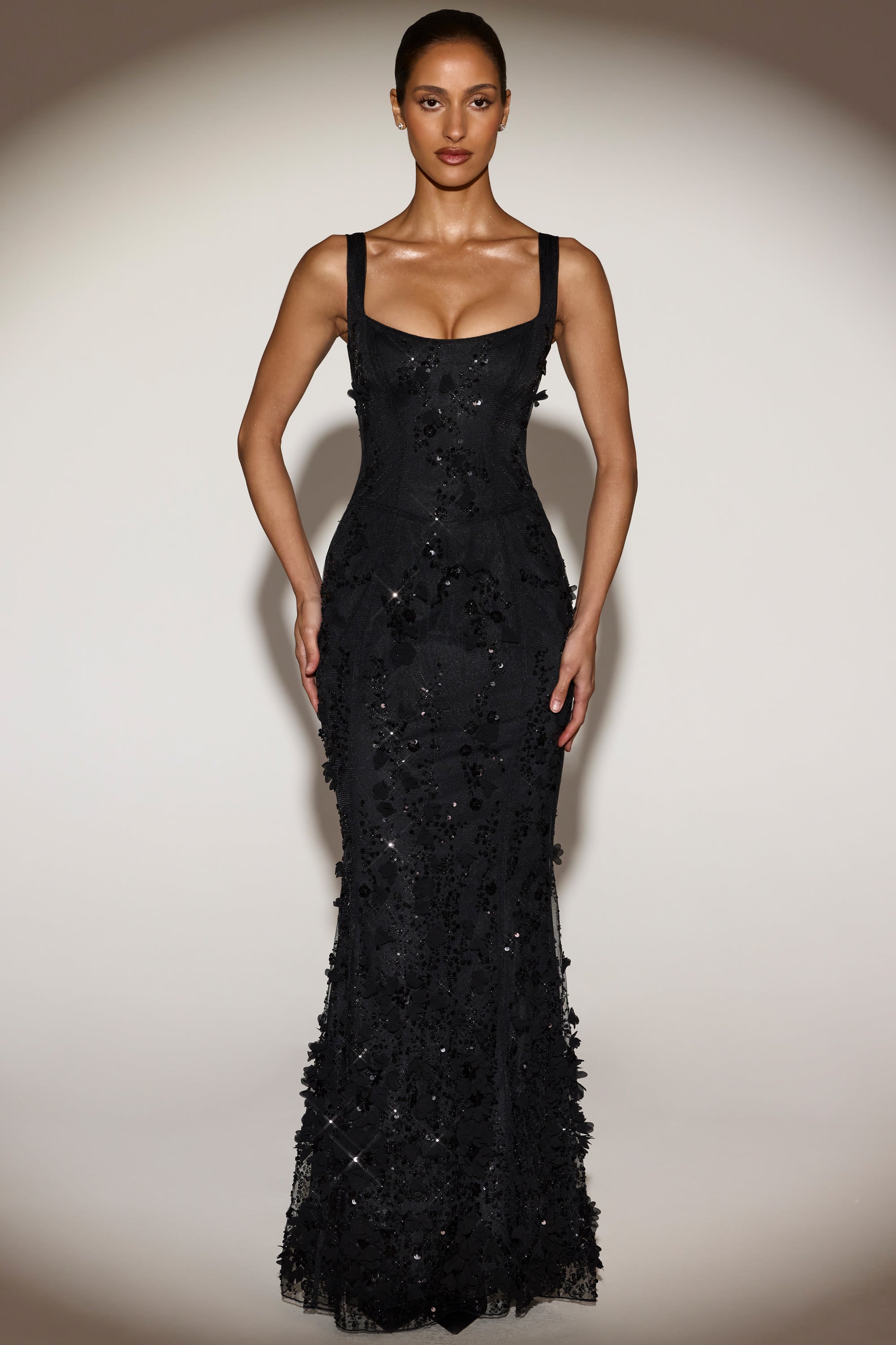 Embellished Fishtail Corset Gown in Black