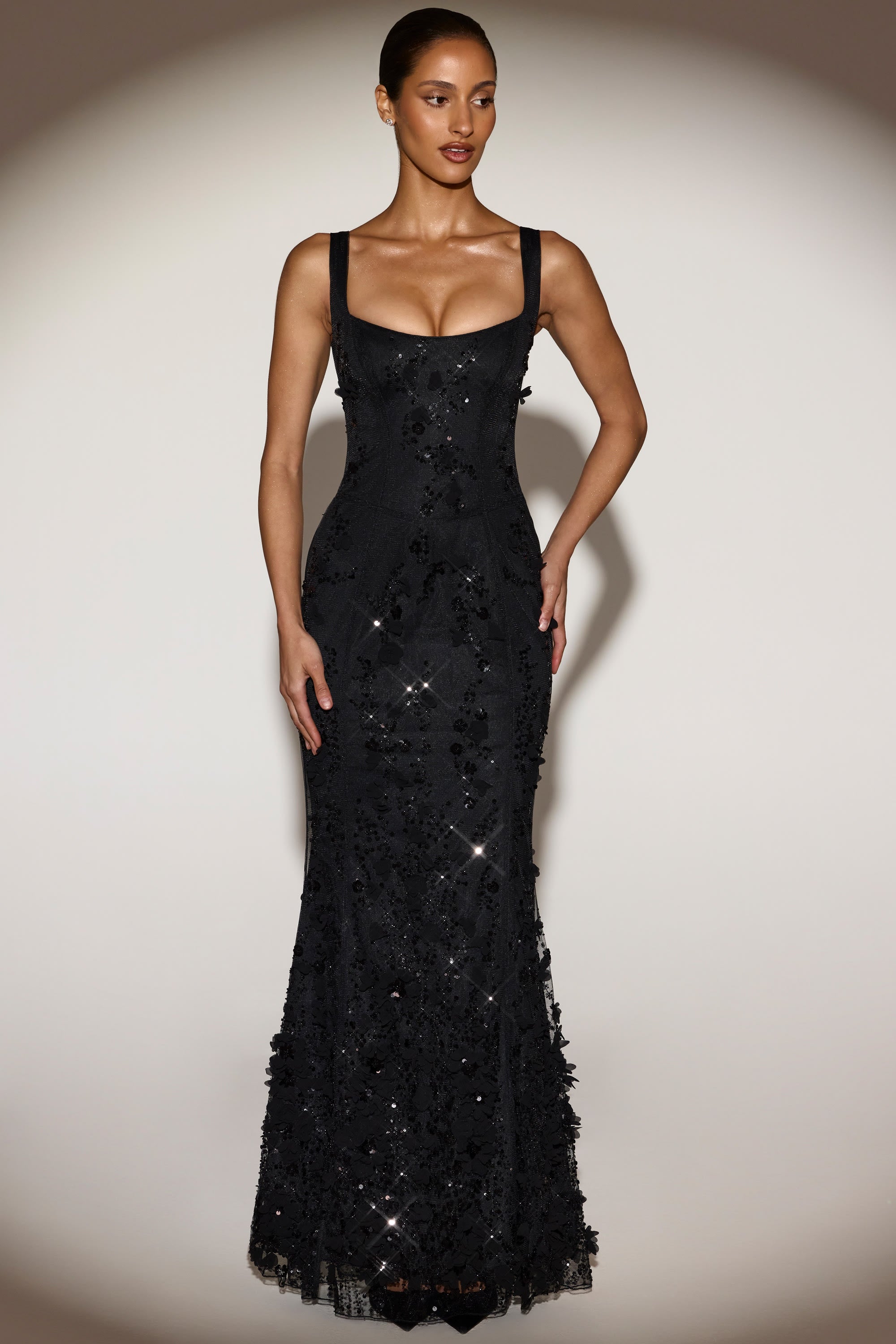 Embellished Fishtail Corset Gown in Black
