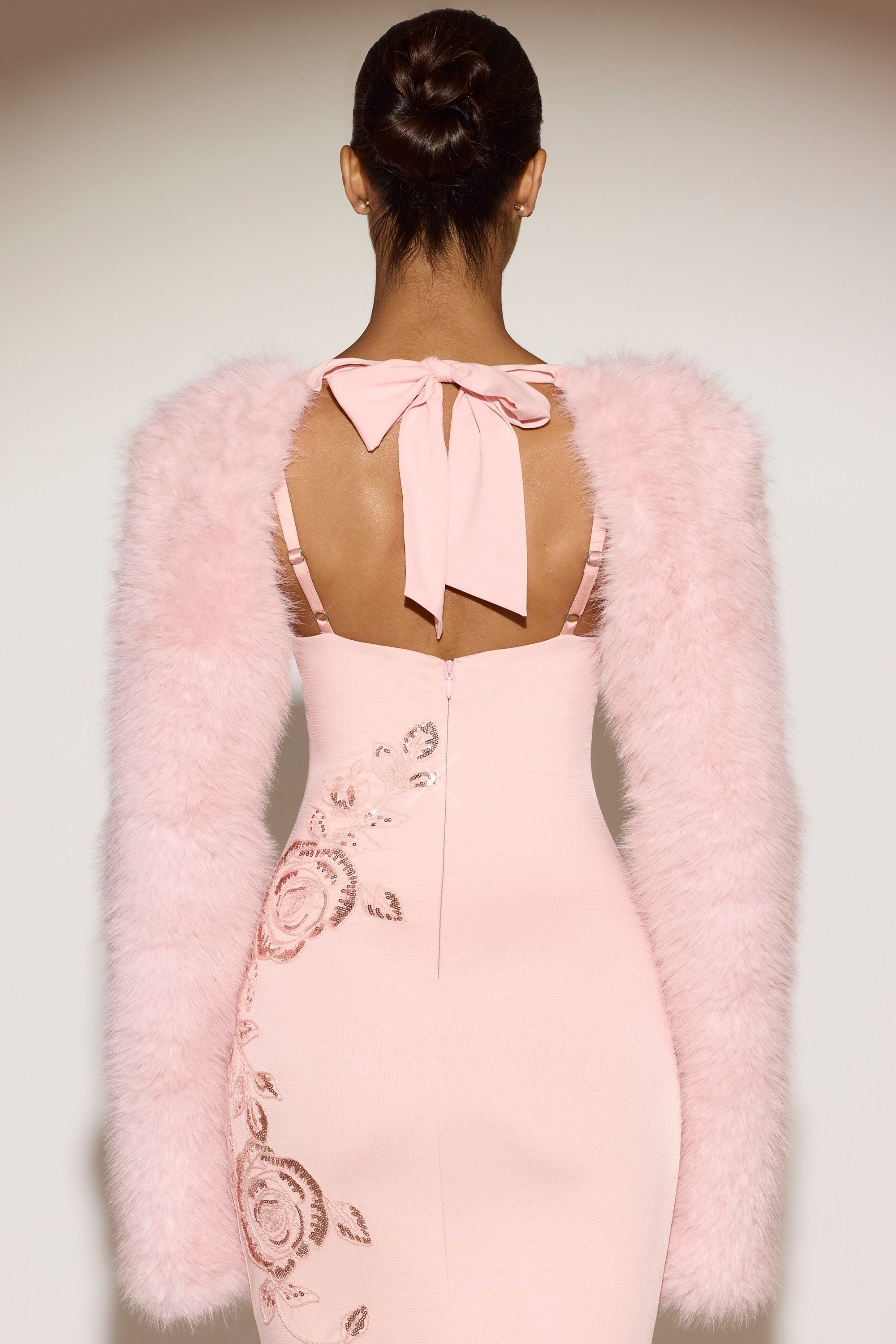 Faux Fur Tie-up Sleeves in Pink