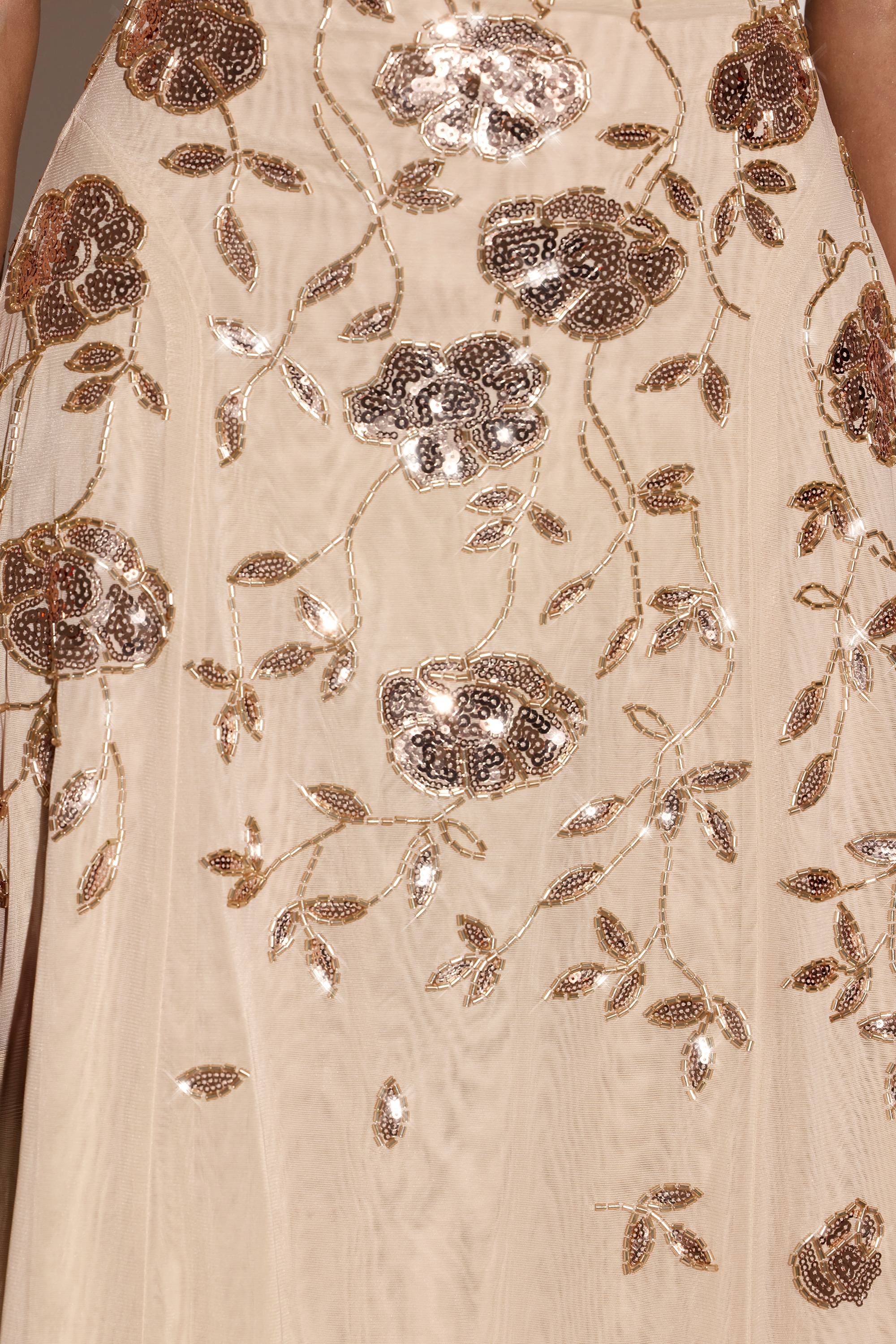 Embellished Asymmetric Midaxi Dress in Gold