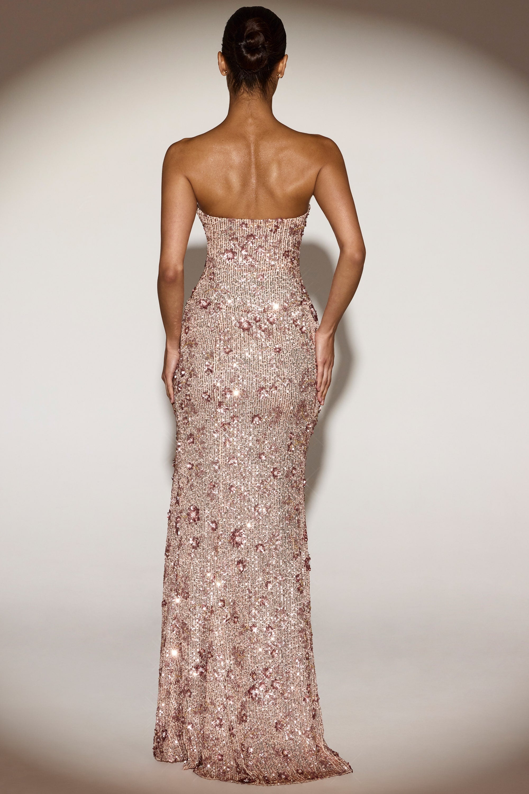 Embellished Strapless Gown in Rose Gold