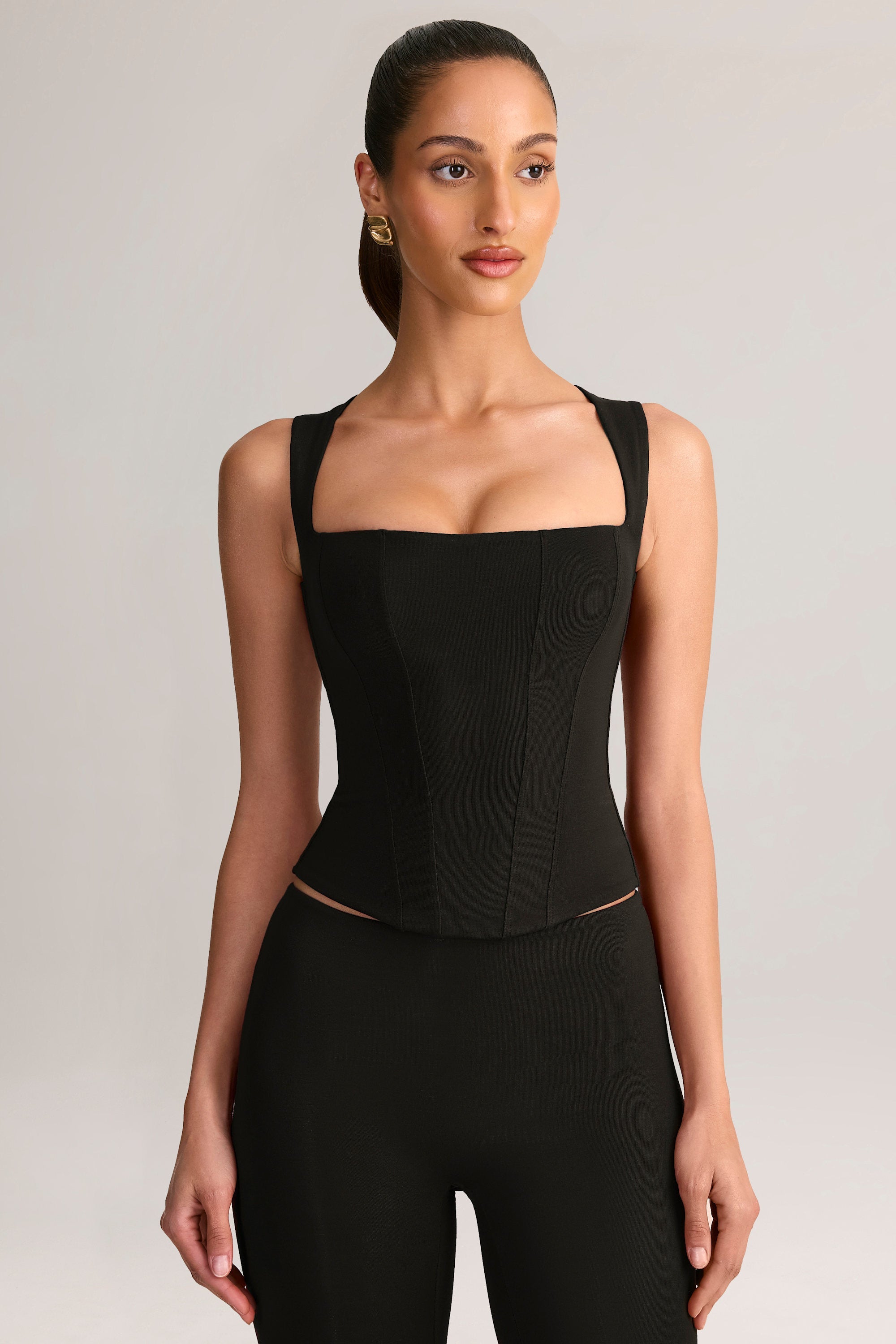 Modal Square-Neck Corset Top in Black
