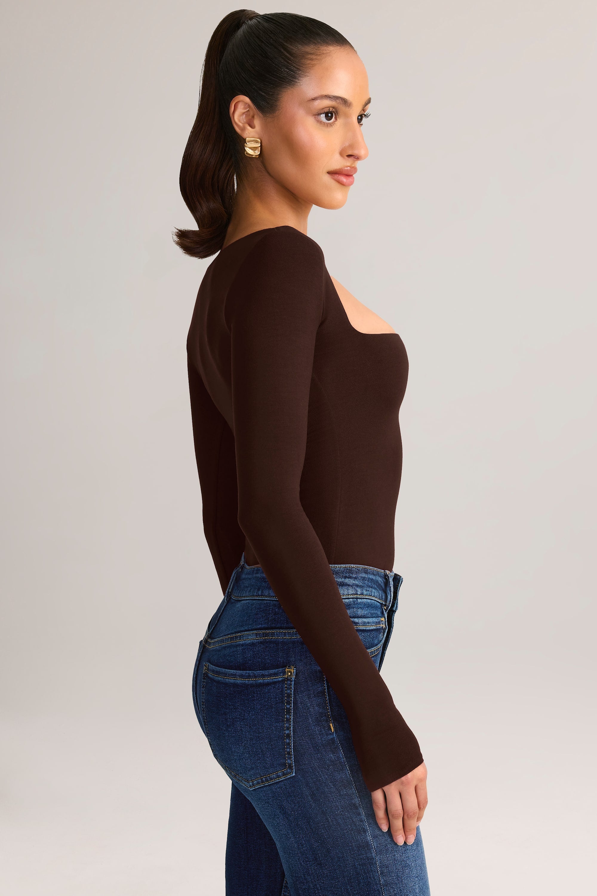 Modal Square-Neck Top in Chocolate Brown