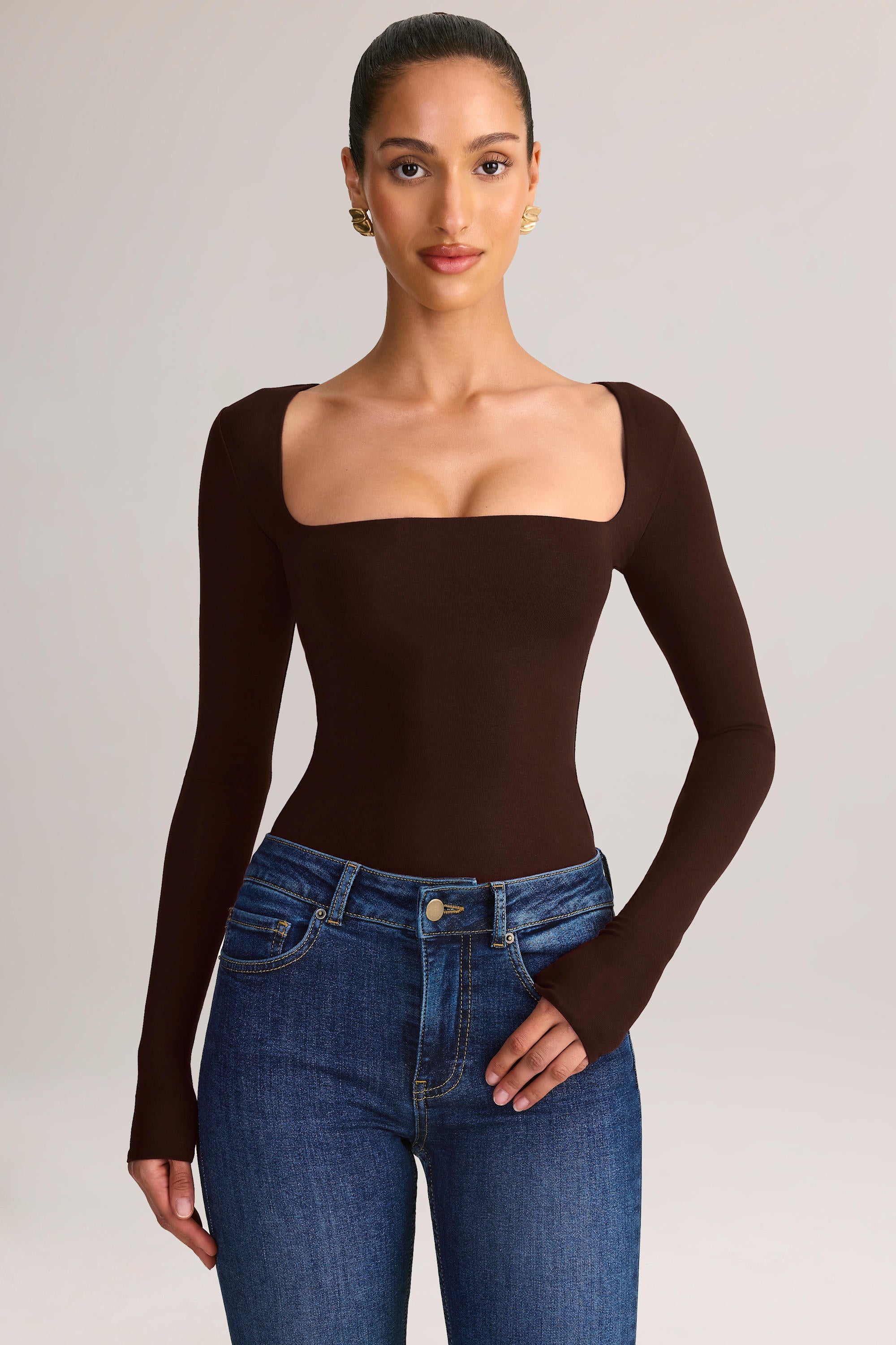 Modal Square-Neck Top in Chocolate Brown