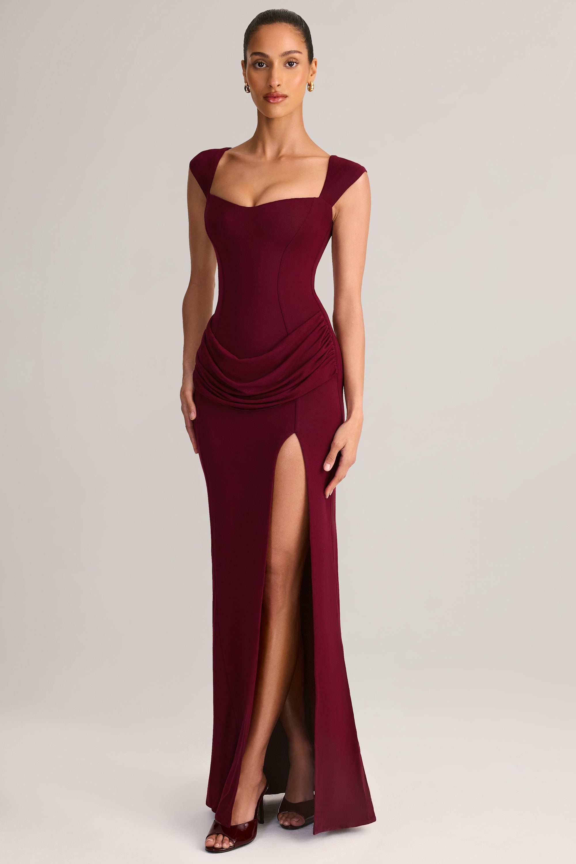 Modal Sweetheart-Neck Maxi Dress in Wine