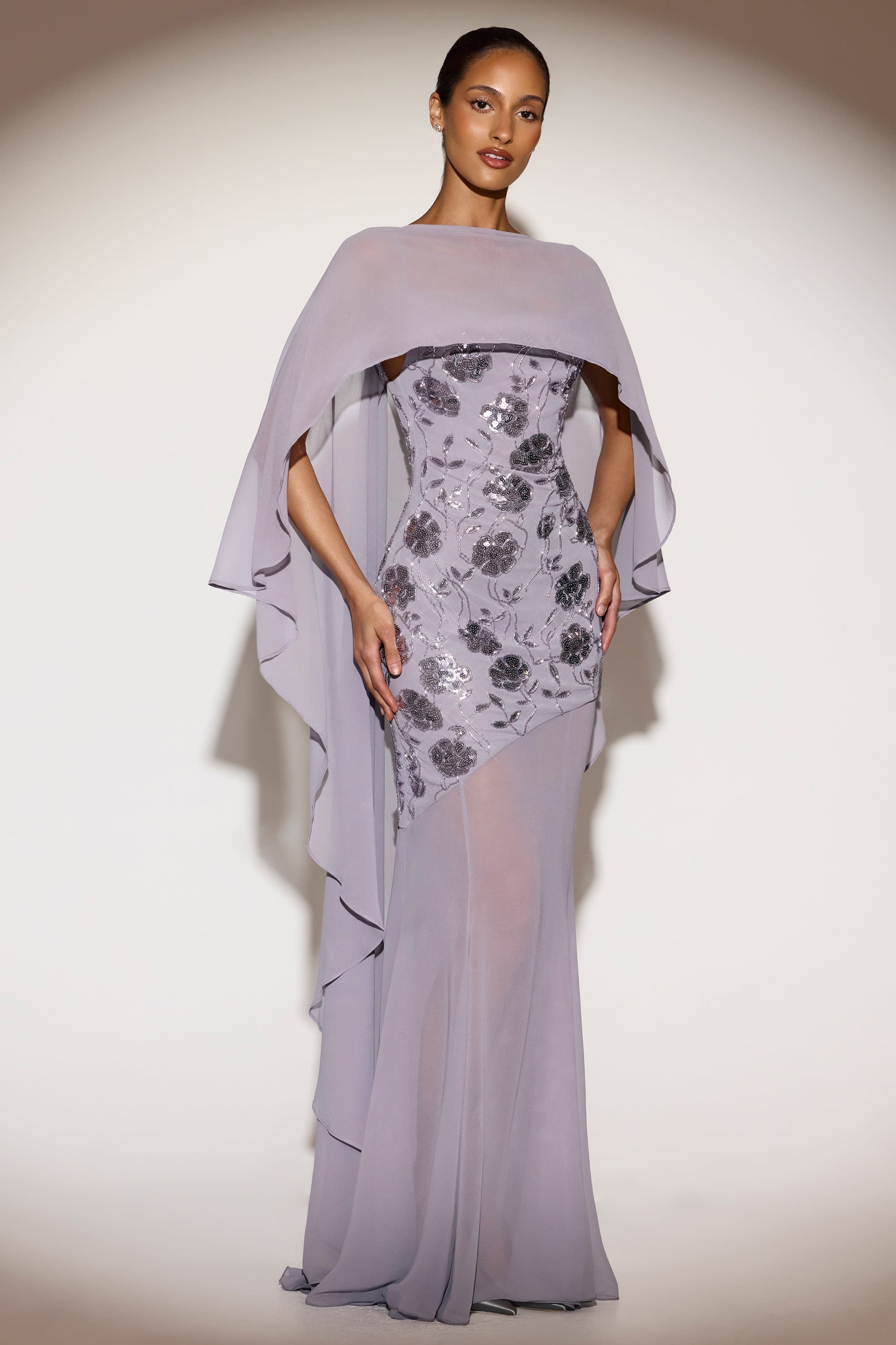 Chiffon Draped Cape in Lilac