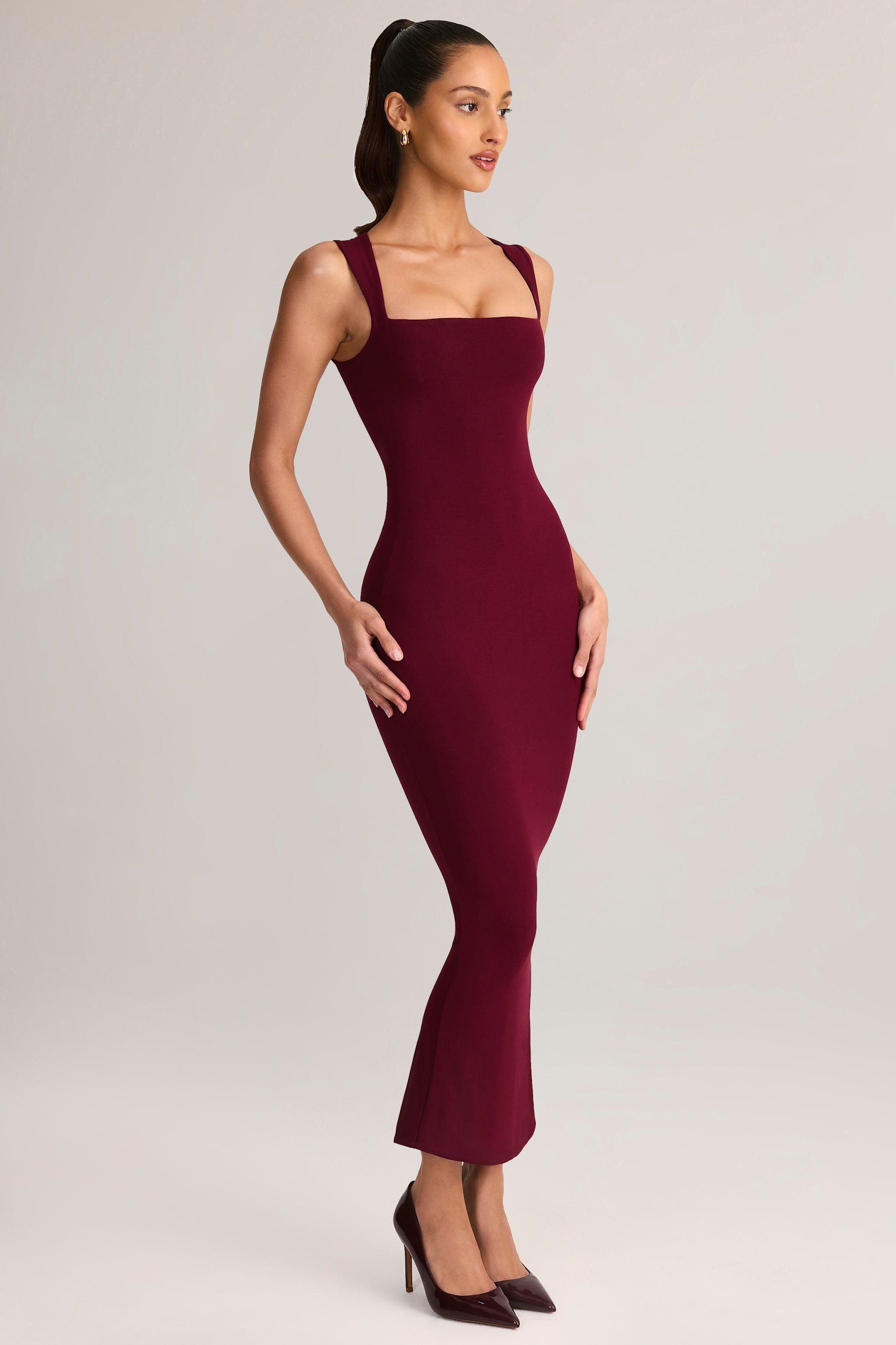 Modal Square-Neck Midi Dress in Wine