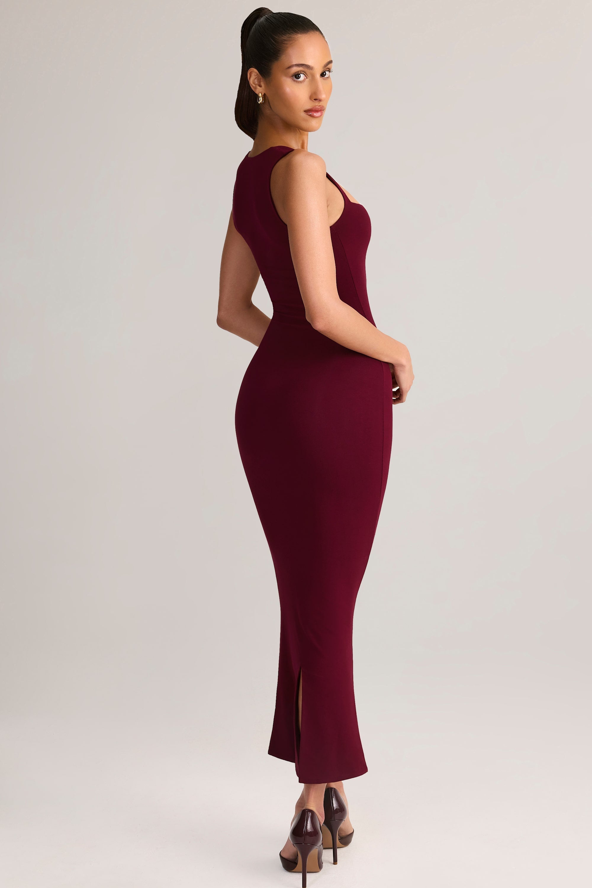 Modal Square-Neck Midi Dress in Wine