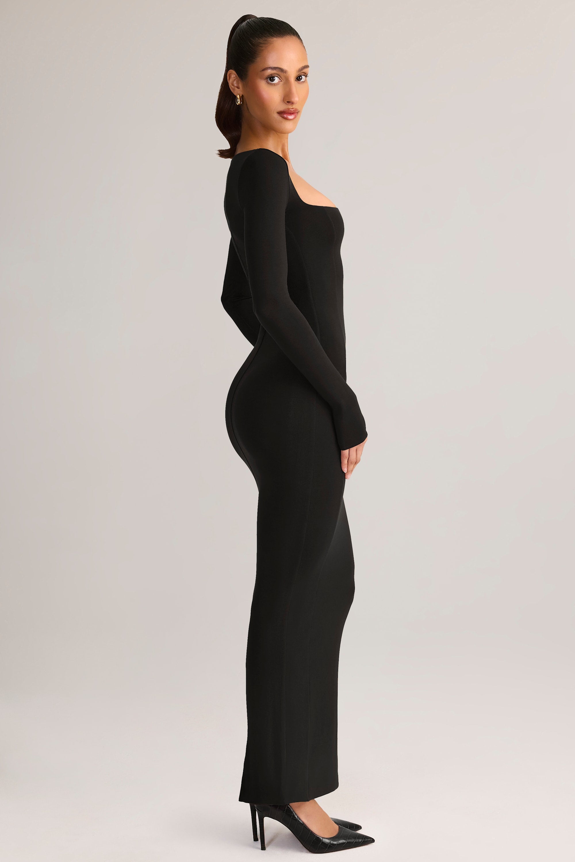 Modal Square-Neck Maxi Dress in Black