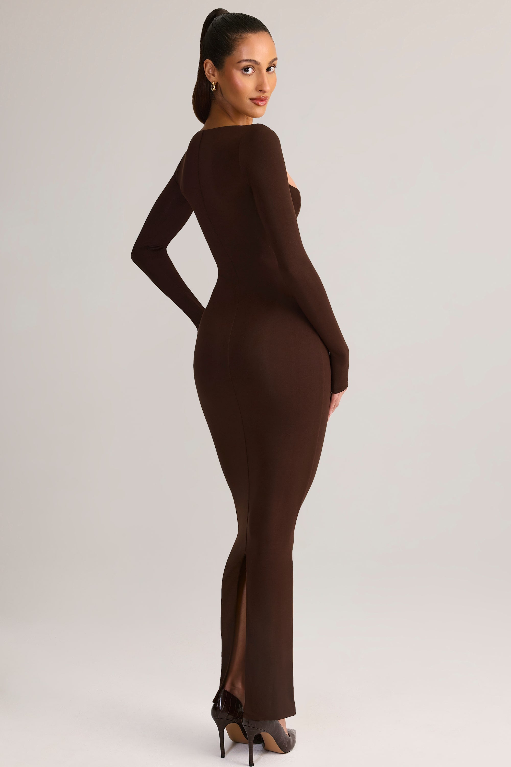 Modal Square-Neck Maxi Dress in Chocolate Brown
