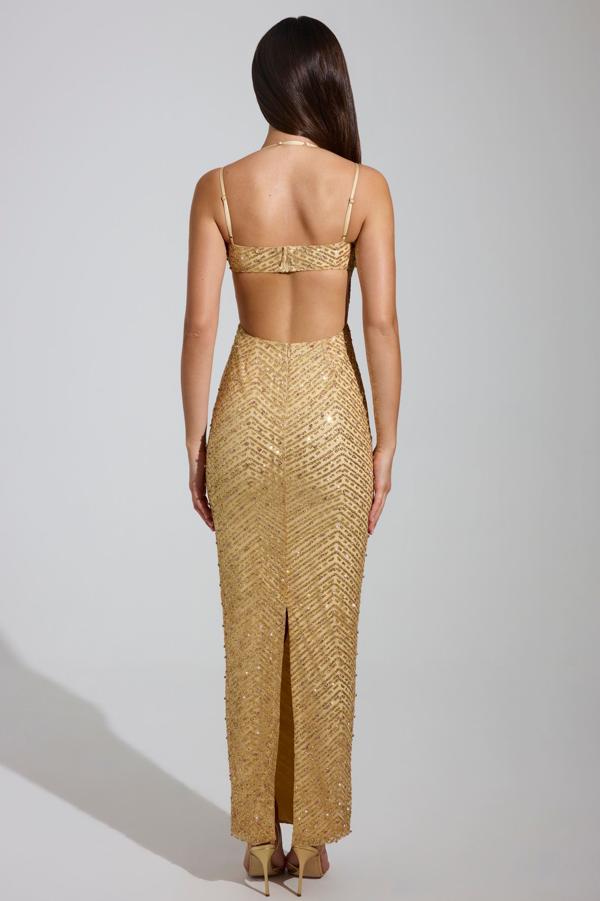Embellished Cowl-Neck Maxi Dress in Gold Embellished Cowl-Neck Maxi Dress in Gold