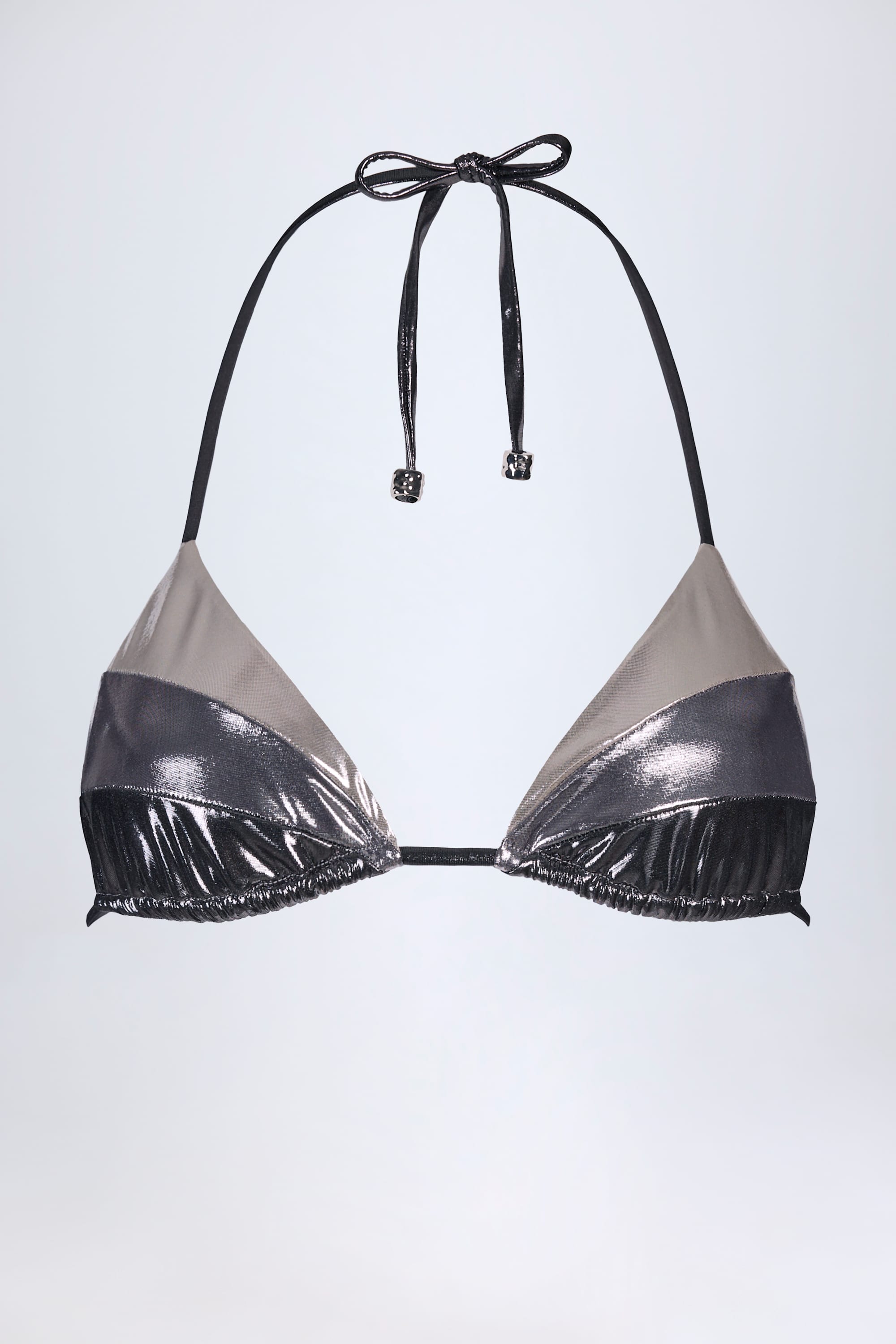 Panelled Bikini Bra in Silver Chrome