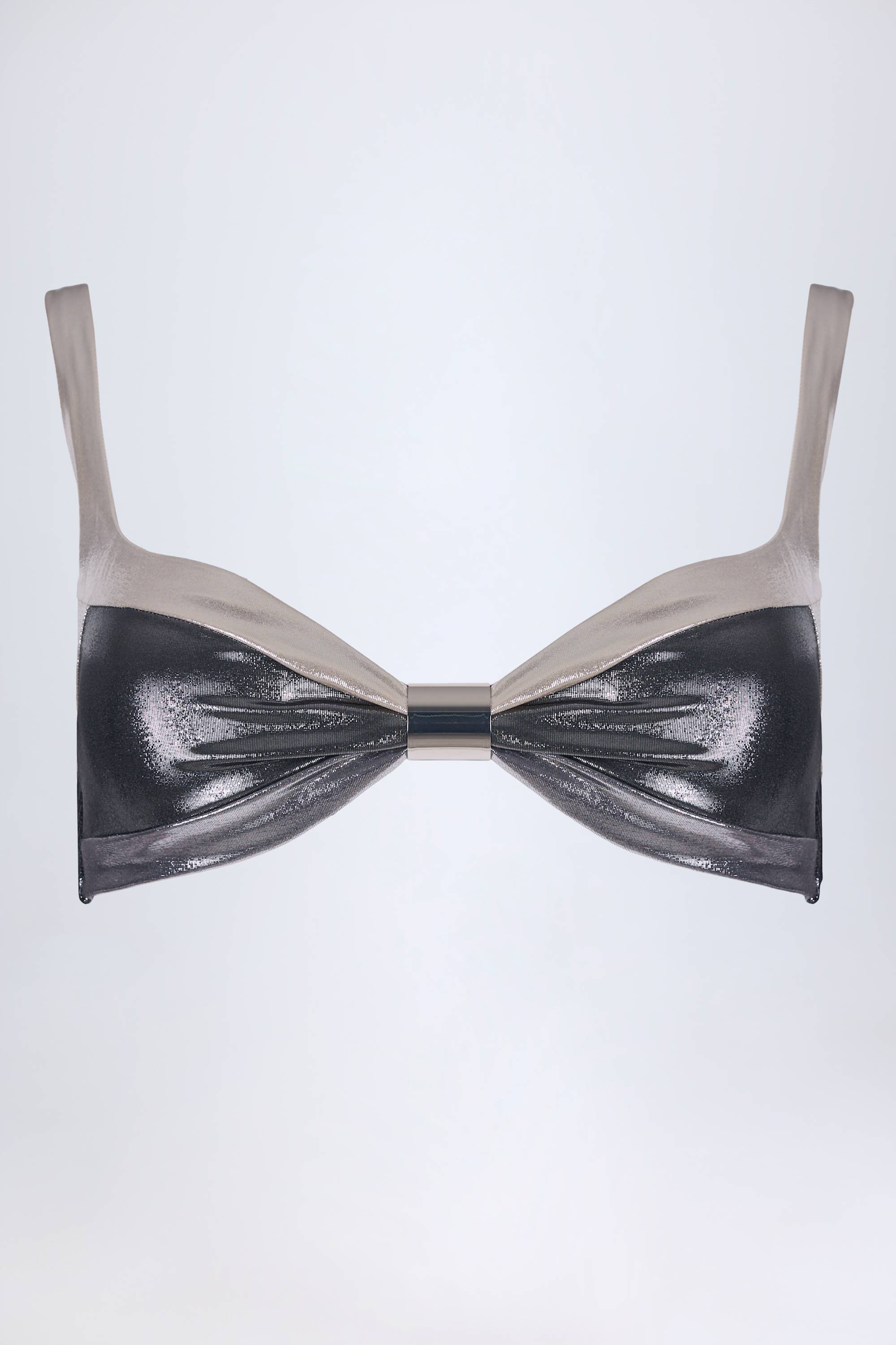 Ruched Bikini Top in Silver Chrome