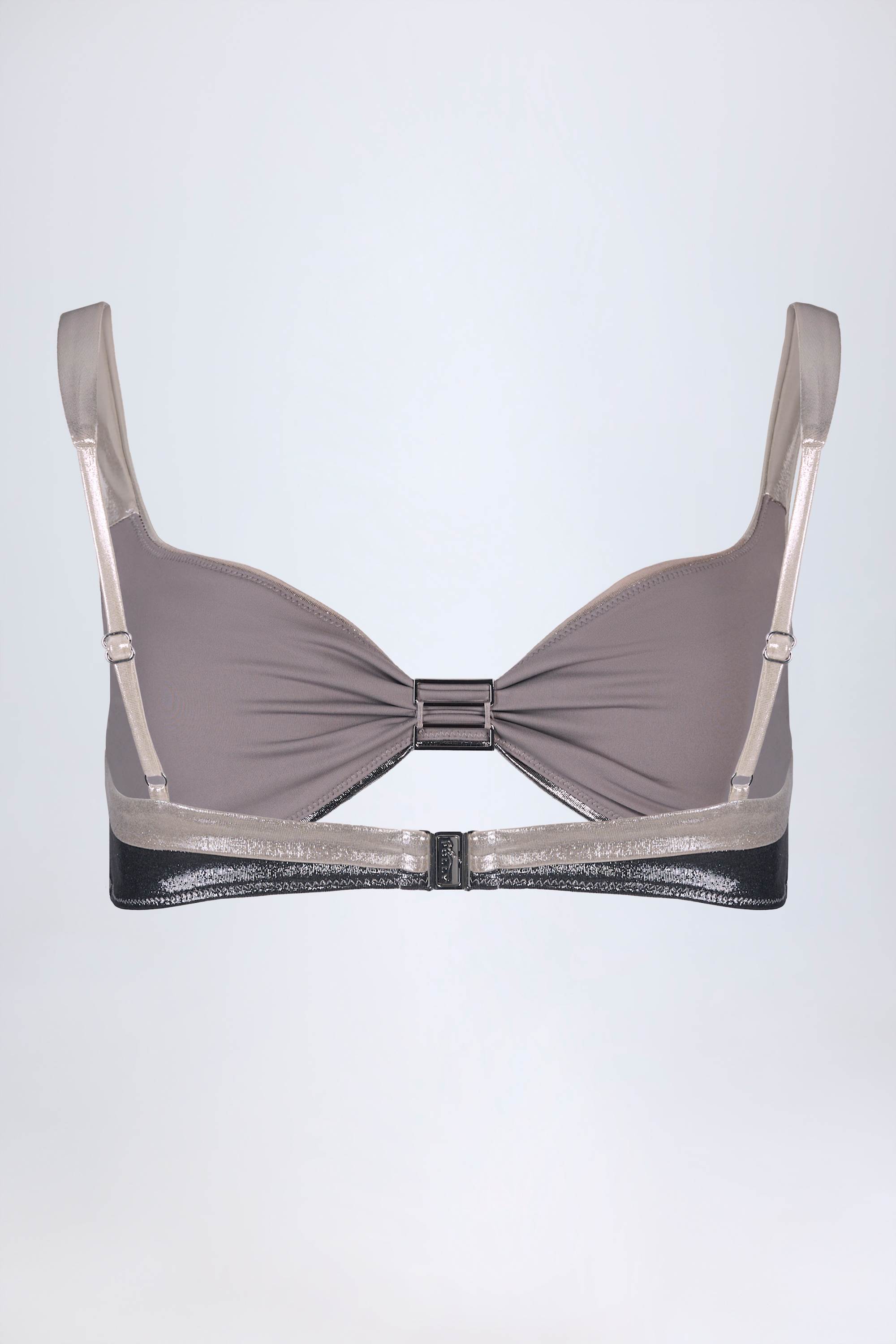 Ruched Bikini Top in Silver Chrome