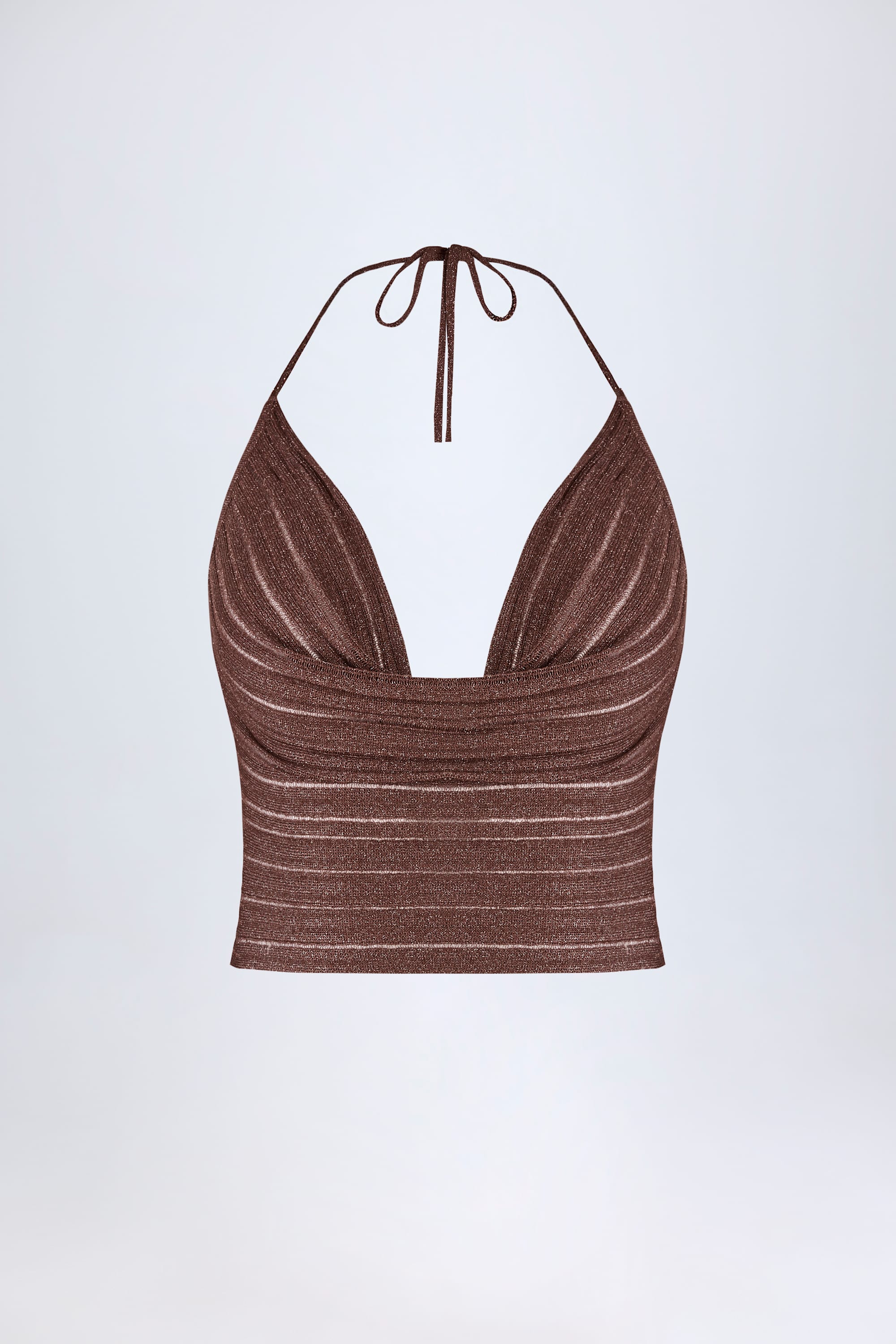 Plunge Halterneck Crop Top in Bronze