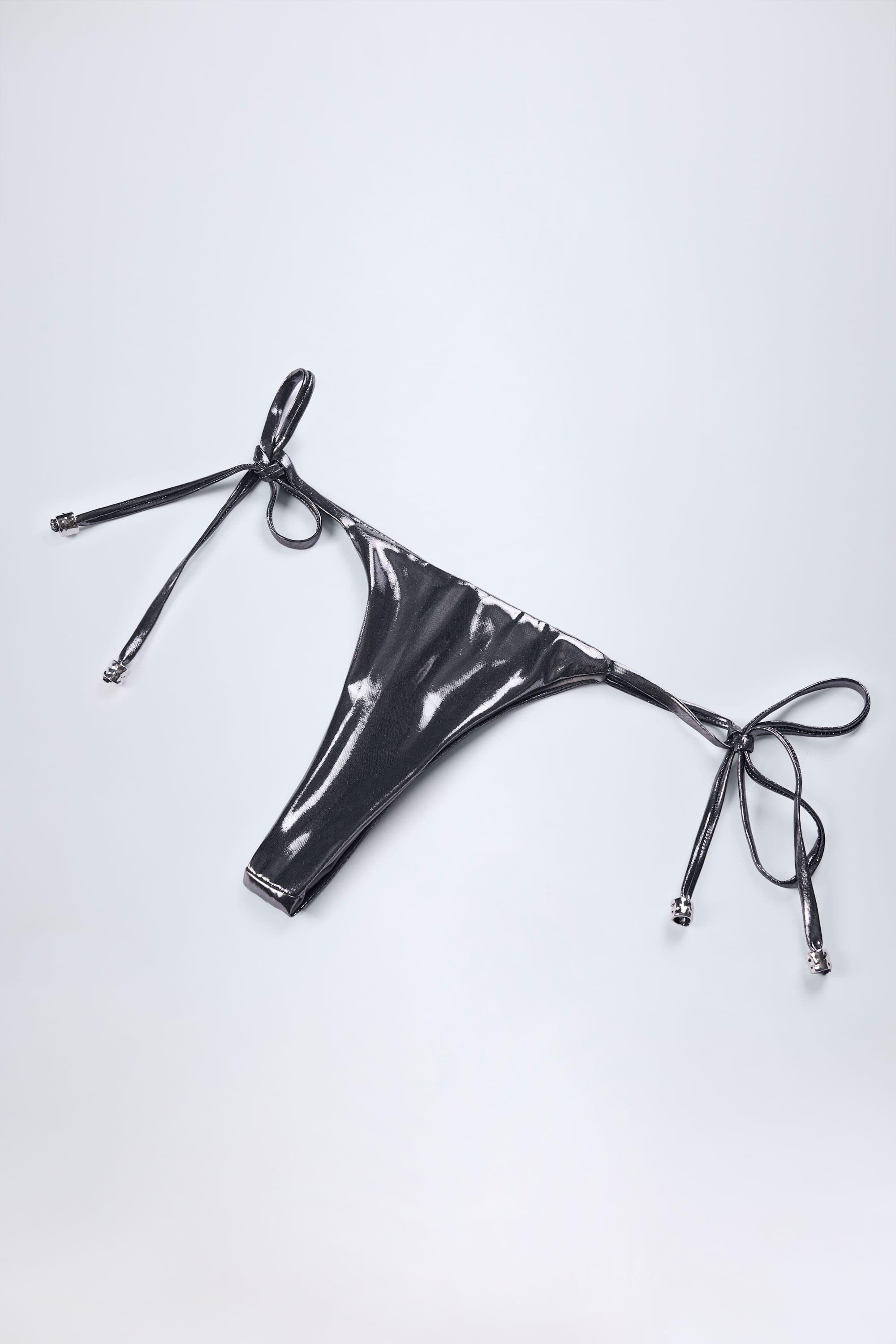 Thong Bikini Bottoms in Silver Chrome