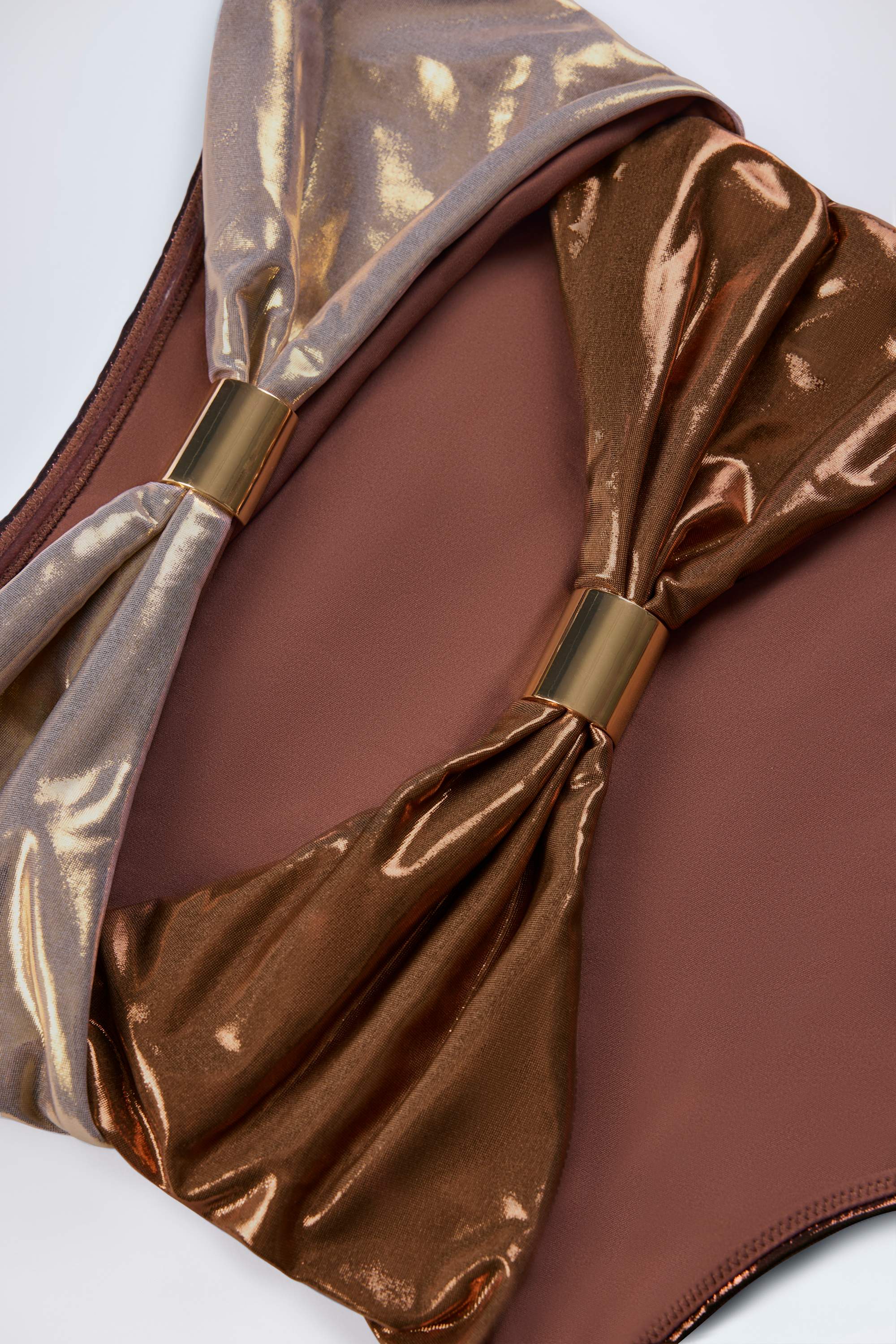 Panelled Cut-out Swimsuit in Bronze Gold